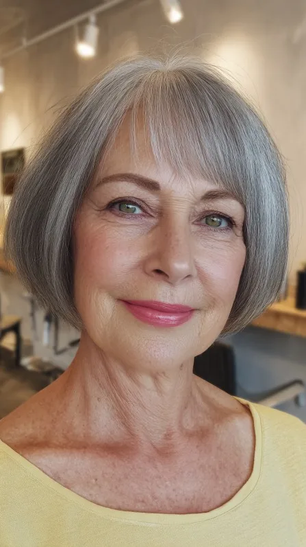 Stylish Silver Mushroom Bob with Soft Bangs