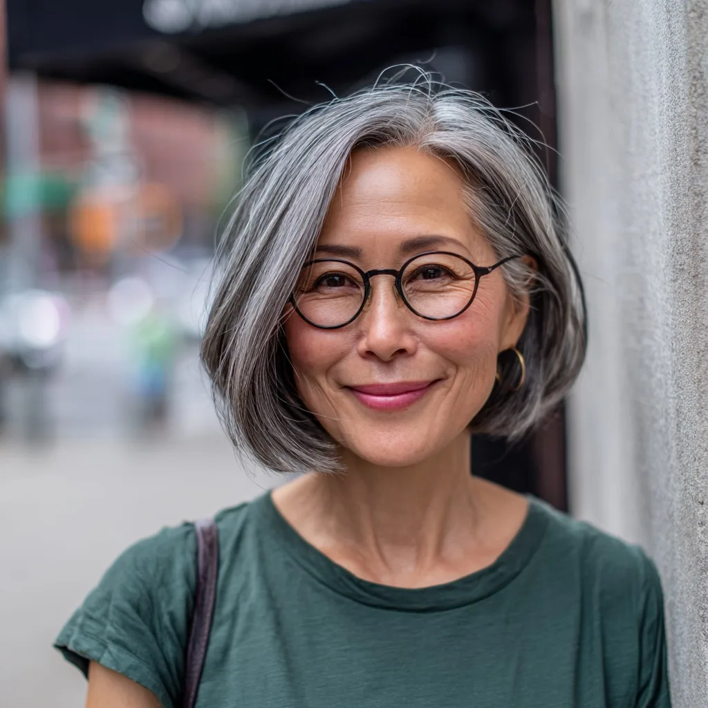 Stylish Textured Bob with Soft Grey Highlights
