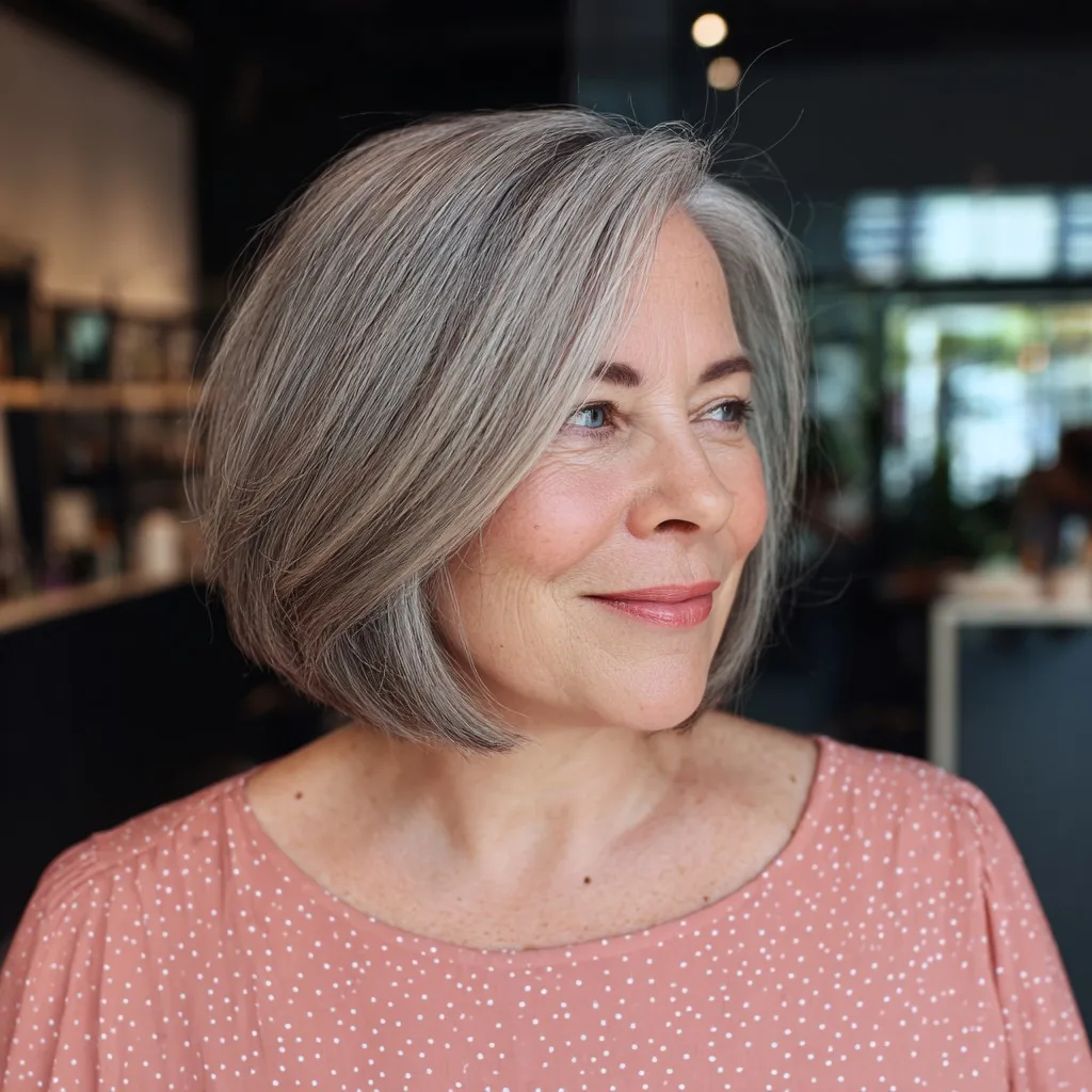 Stylish Textured Grey Lob with Subtle Face-Framing Layers