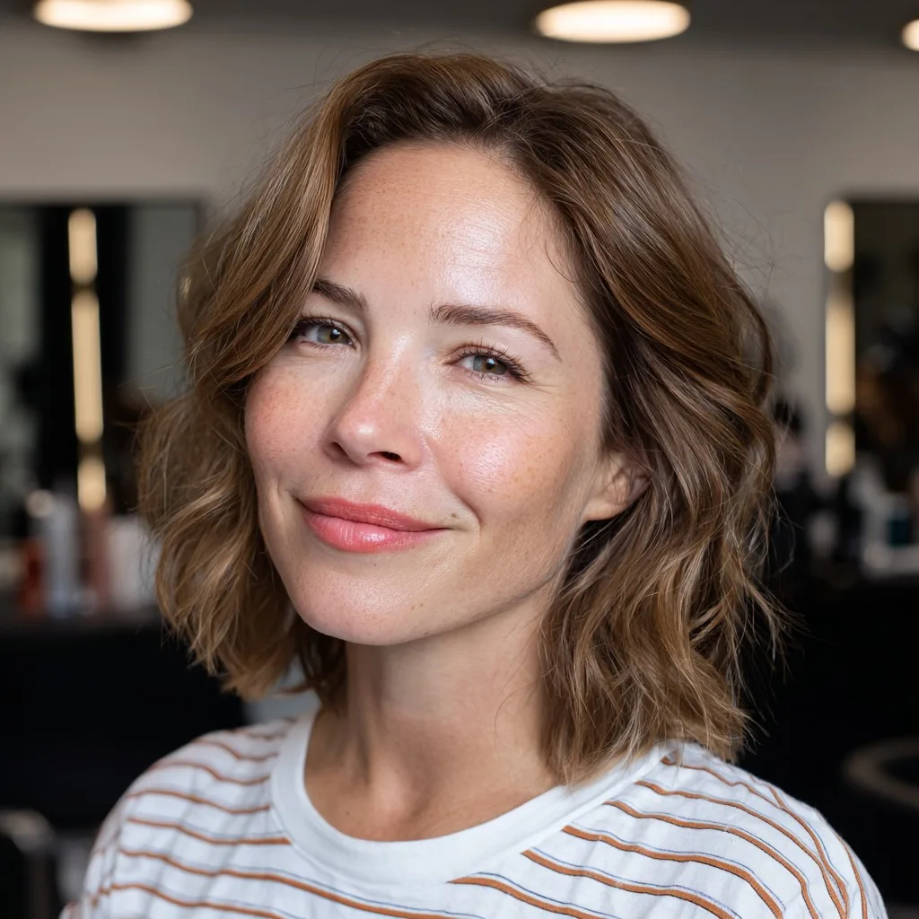Stylish Textured Light Brown Bob with Subtle Waves