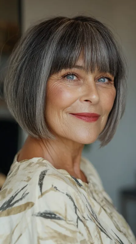 Stylish Textured Mushroom Bob with Soft Bangs