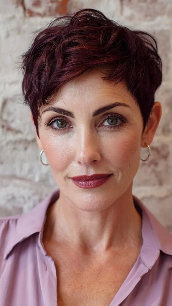 Stylish Textured Short Crop with Rich Plum Undertones