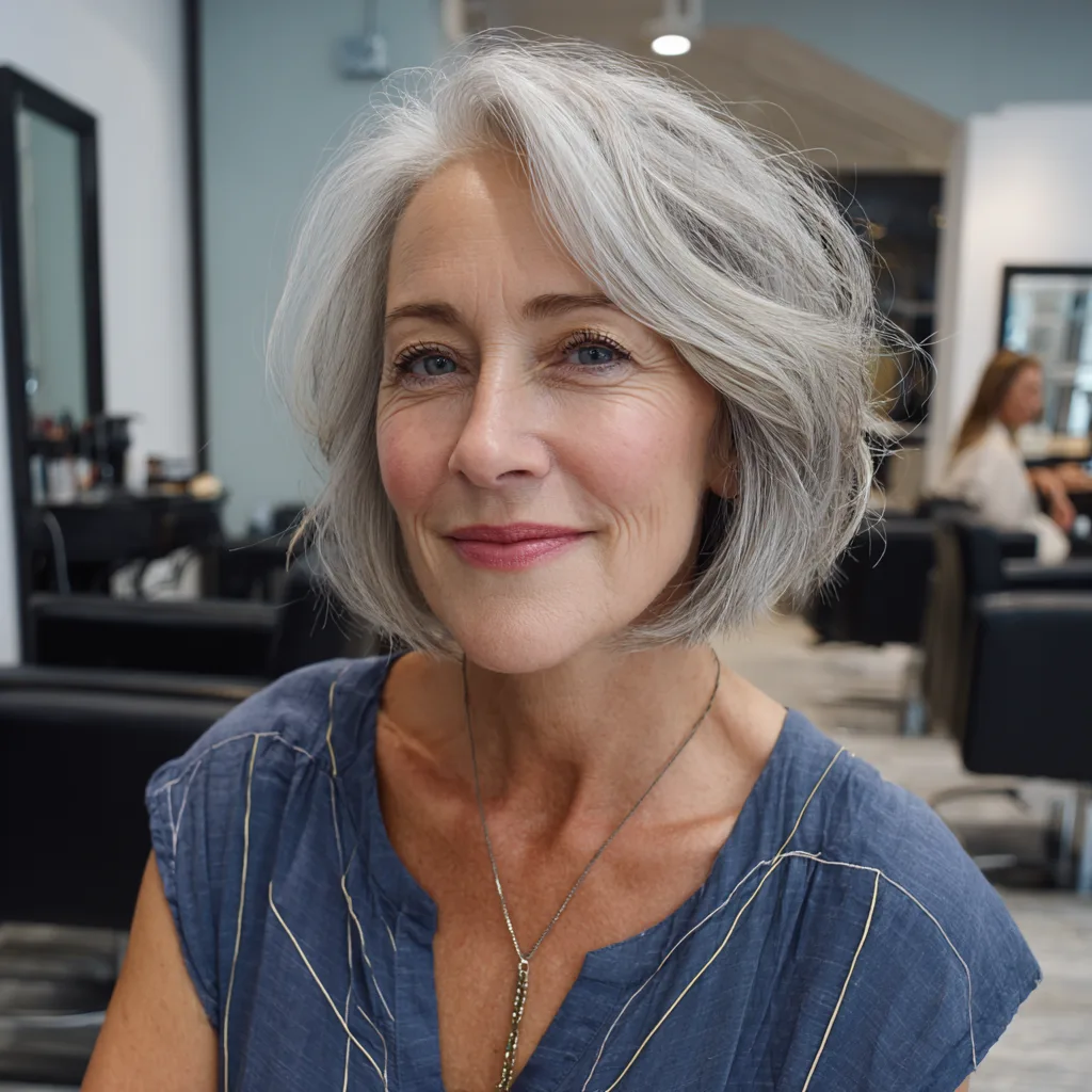 Stylish Textured Silver Bob with Soft Waves
