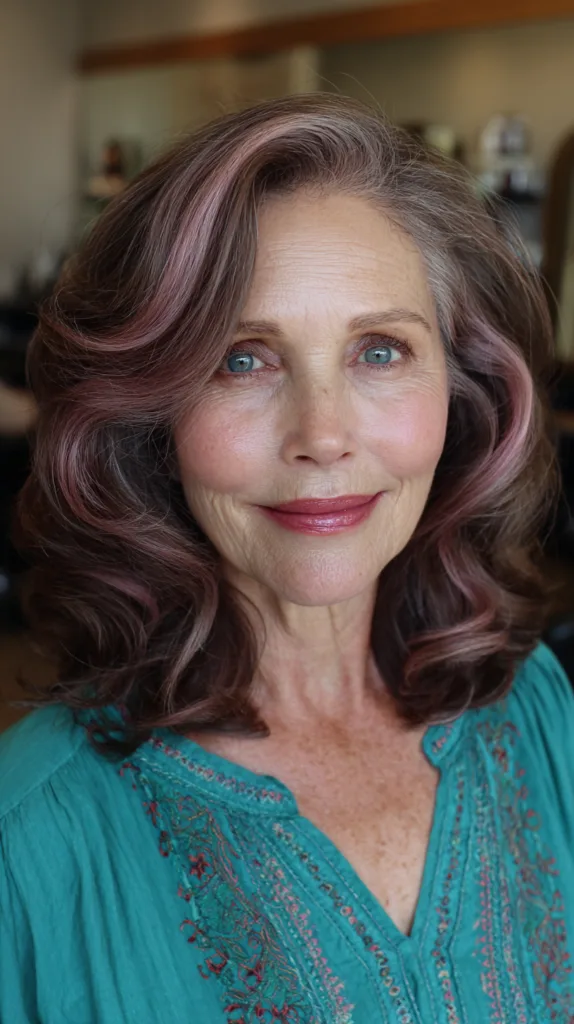 Stylish Warm Chocolate Curls with Subtle Blush Highlights