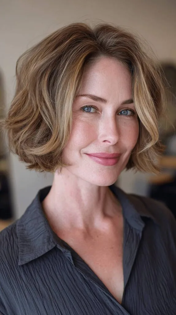 Stylish Wavy Bob with Subtle Highlights