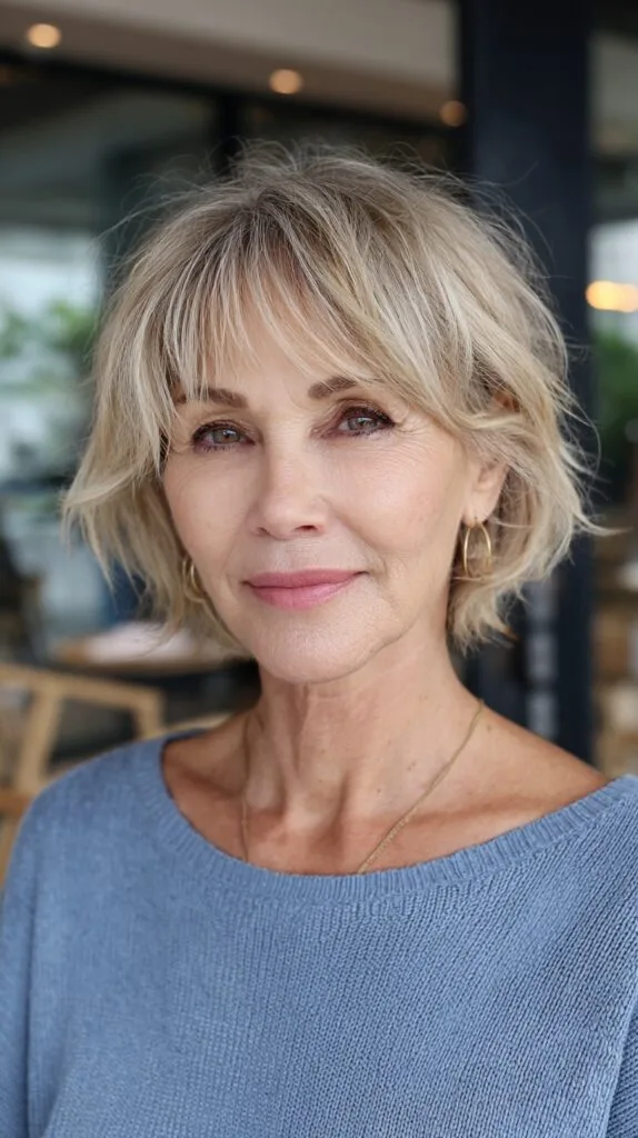 Subtle Blonde Tousled Bob for Mature Fine Hair