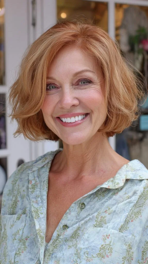 Sunkissed Copper Chin-Grazing Bob with Gentle Interior Graduation