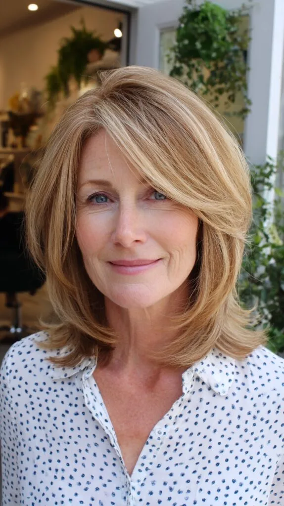 Sunlit Blonde Layered Shoulder-Grazing Lob with Subtle Crown Lift