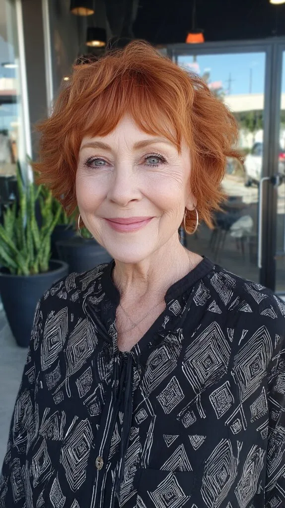 Sunlit Ginger Feathered Short Shag with Micro Curtain Fringe