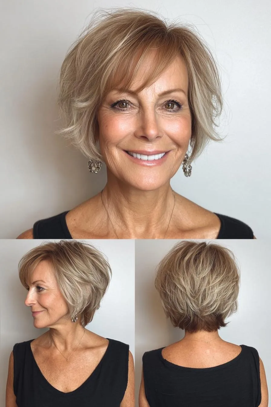 Sunlit layered blonde bob