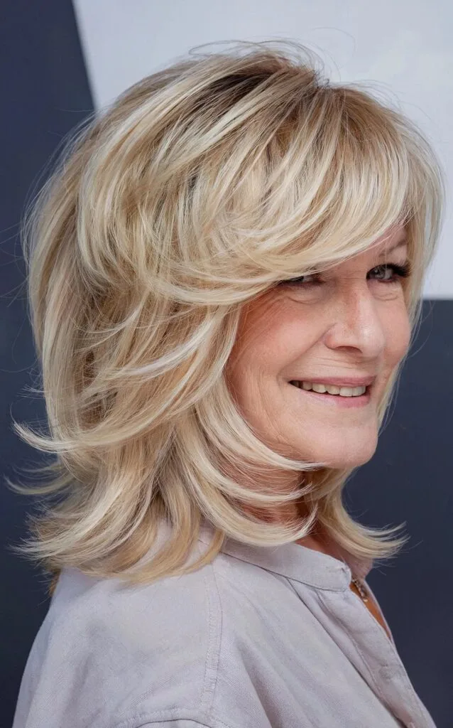 Swept Feathered Layers for Lob Cut on women aged 60