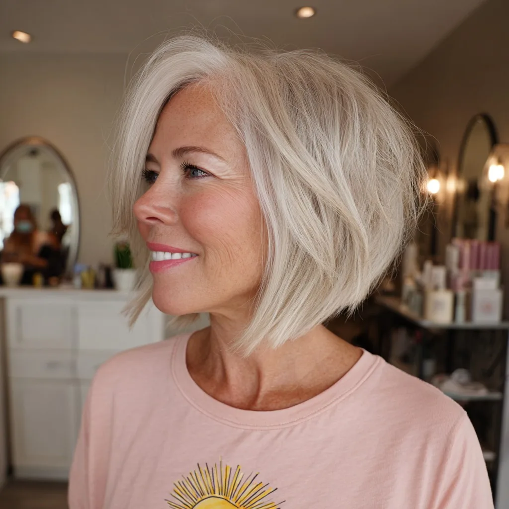 Textured Ash Blonde Inverted Bob with Subtle Layers