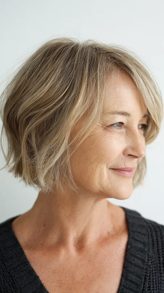 Textured Ash Blonde Shaggy Bob with Subtle Waves