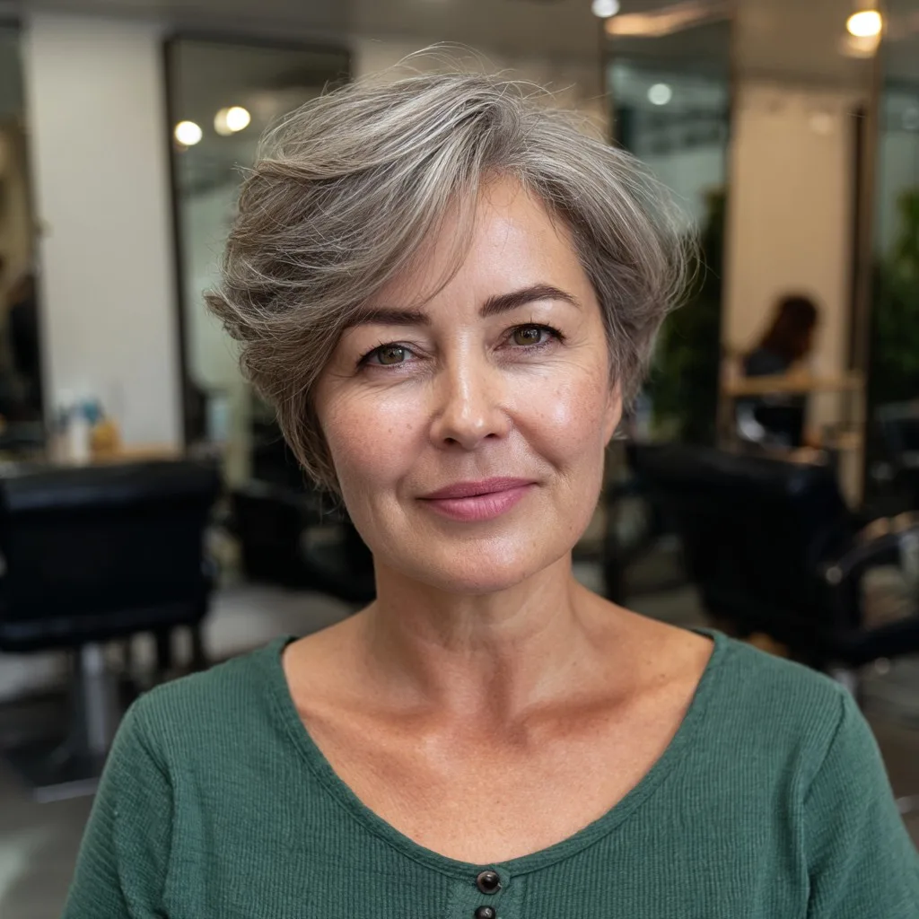 Textured Ash Gray Pixie with Soft Volume