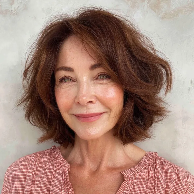 Textured Auburn Bob with Soft Waves