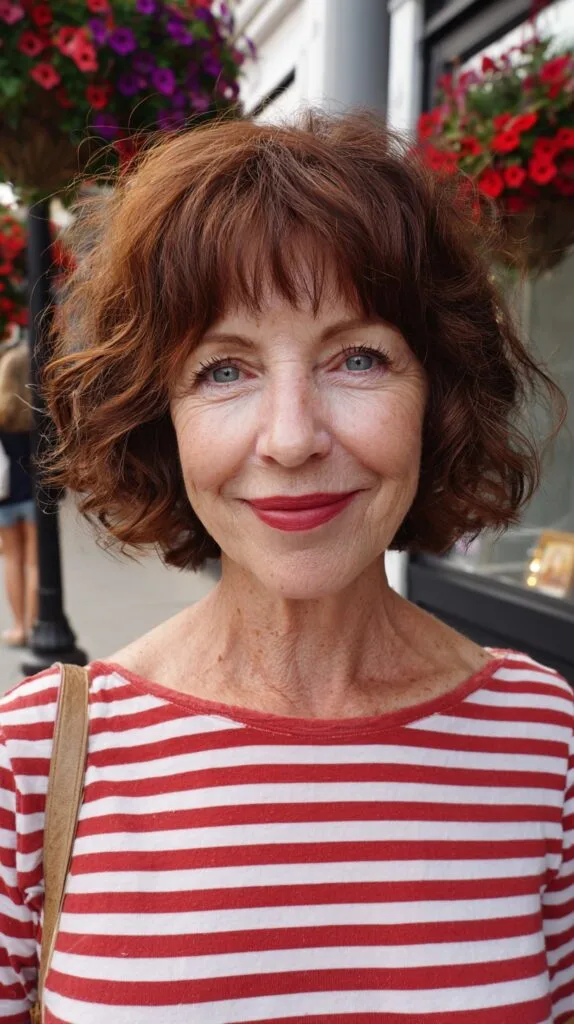 Textured Auburn Shaggy Chin-Length Bob with Soft Micro-Fringe