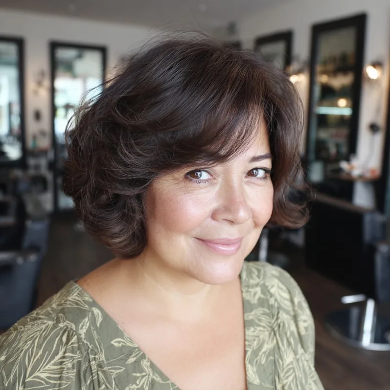 Textured Bob with Soft Curls for Round Faces