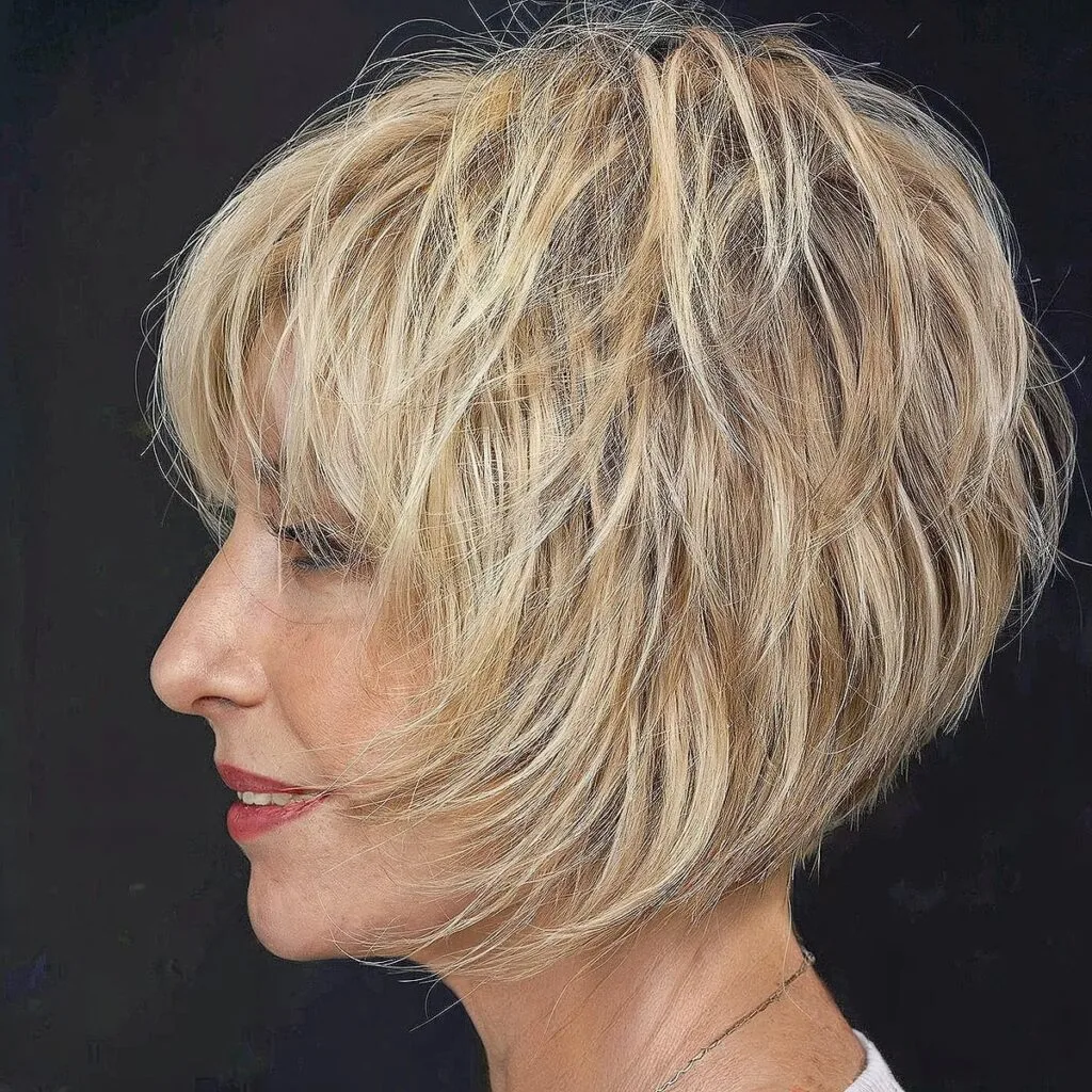 Textured Bob with Visible Layering for 50-Year-Old Women