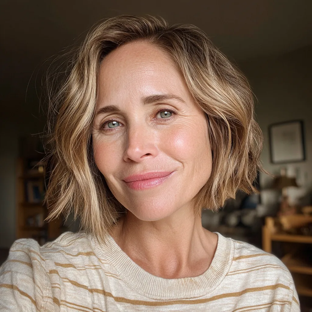 Textured Bronde Bob with Soft Waves