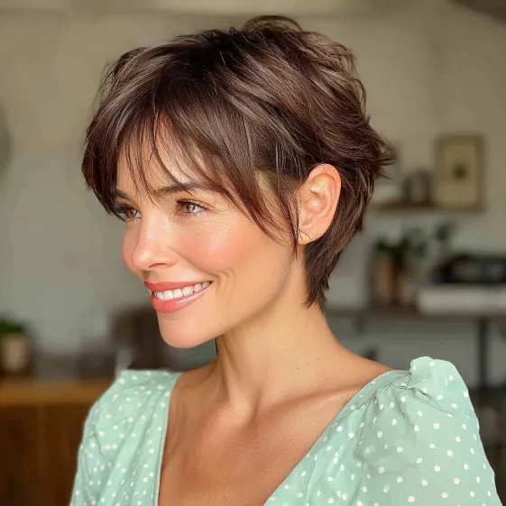Textured Brunette Pixie with Soft Feathered Layers