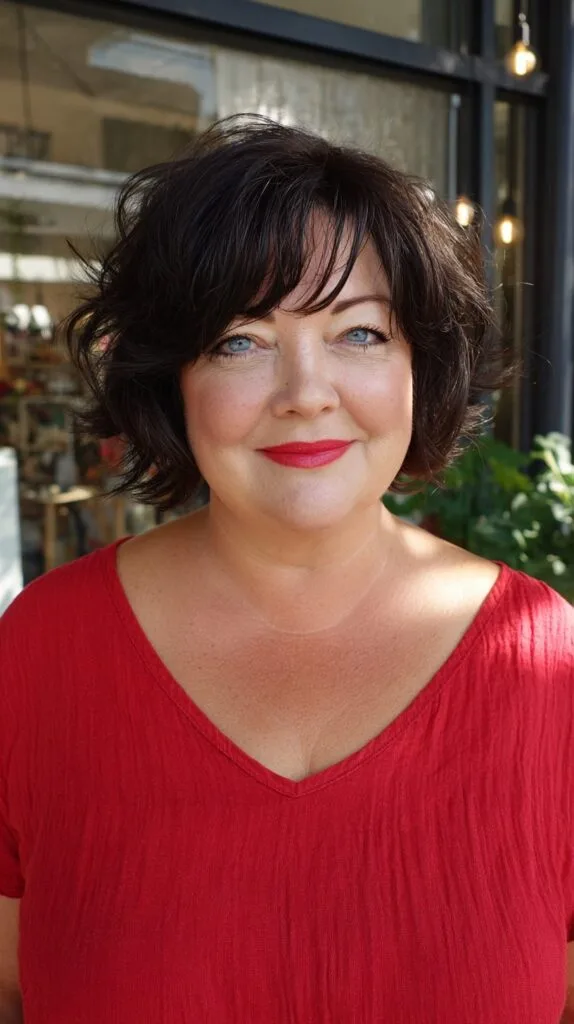 Textured Chin-Length Shag with Rounded Nape and Side-Swept Fringe