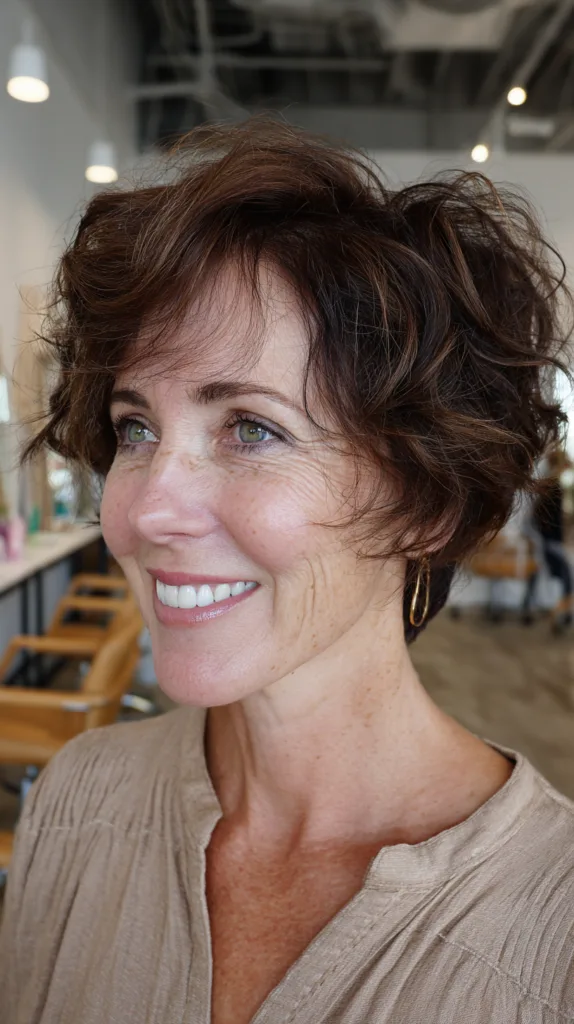 Textured Chocolate Pixie with Defined Curls