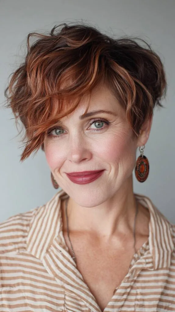 Textured Copper Pixie with Soft Waves