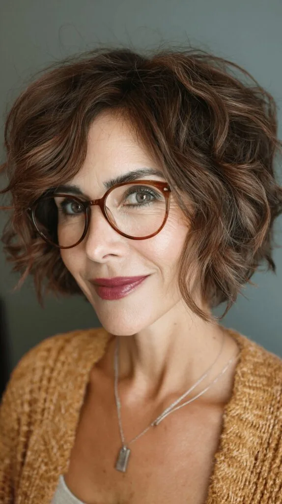 Textured Curly Lob with Rich Chocolate Tones