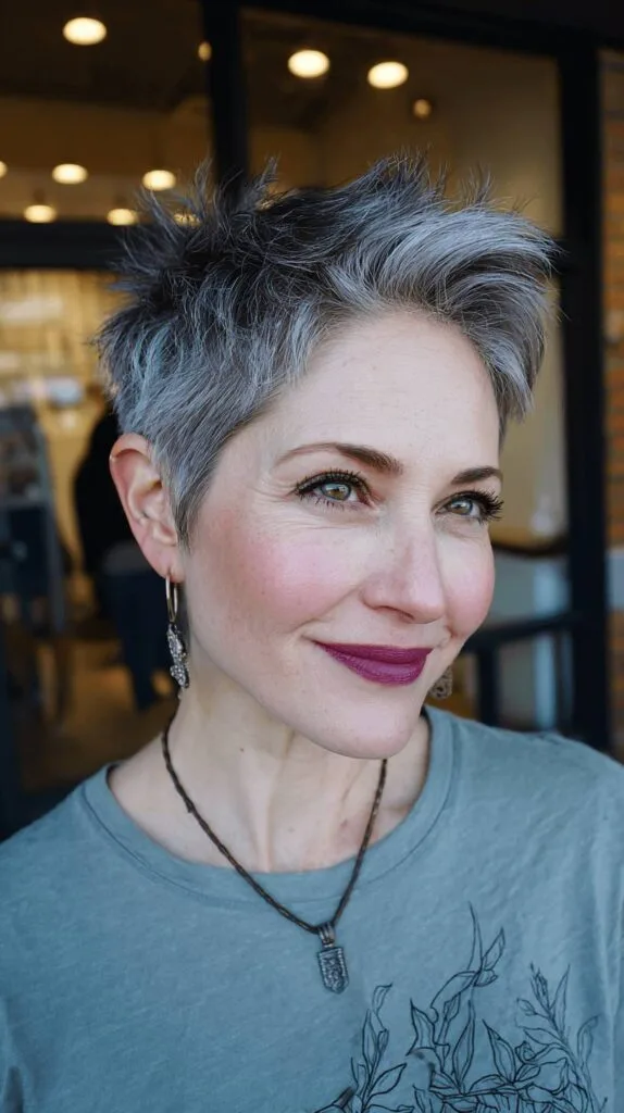 Textured Gray Short Spiky Cut with Playful Volume