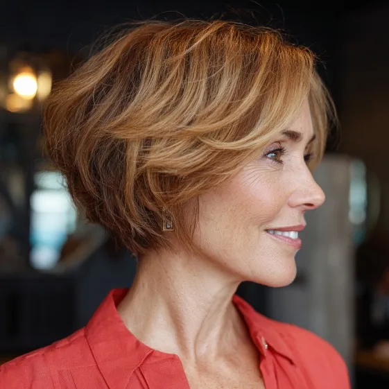 Textured Inverted Bob with Soft Caramel Highlights