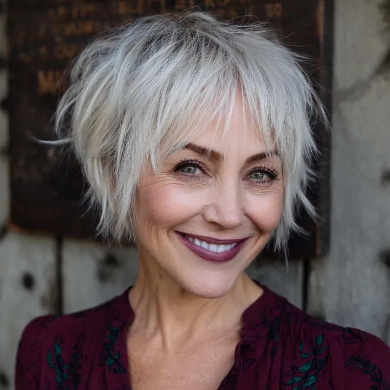 Textured Layered Platinum Pixie with Wispy Ends