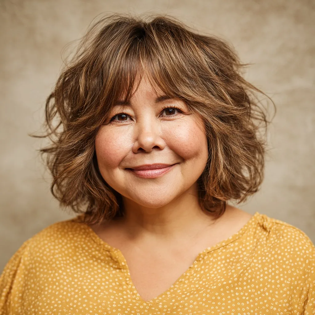 Textured Light Brown Shag with Face-Framing Layers