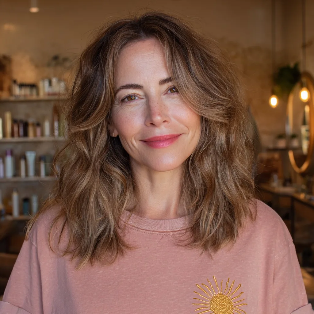 Textured Light Brown Shoulder-Length Waves