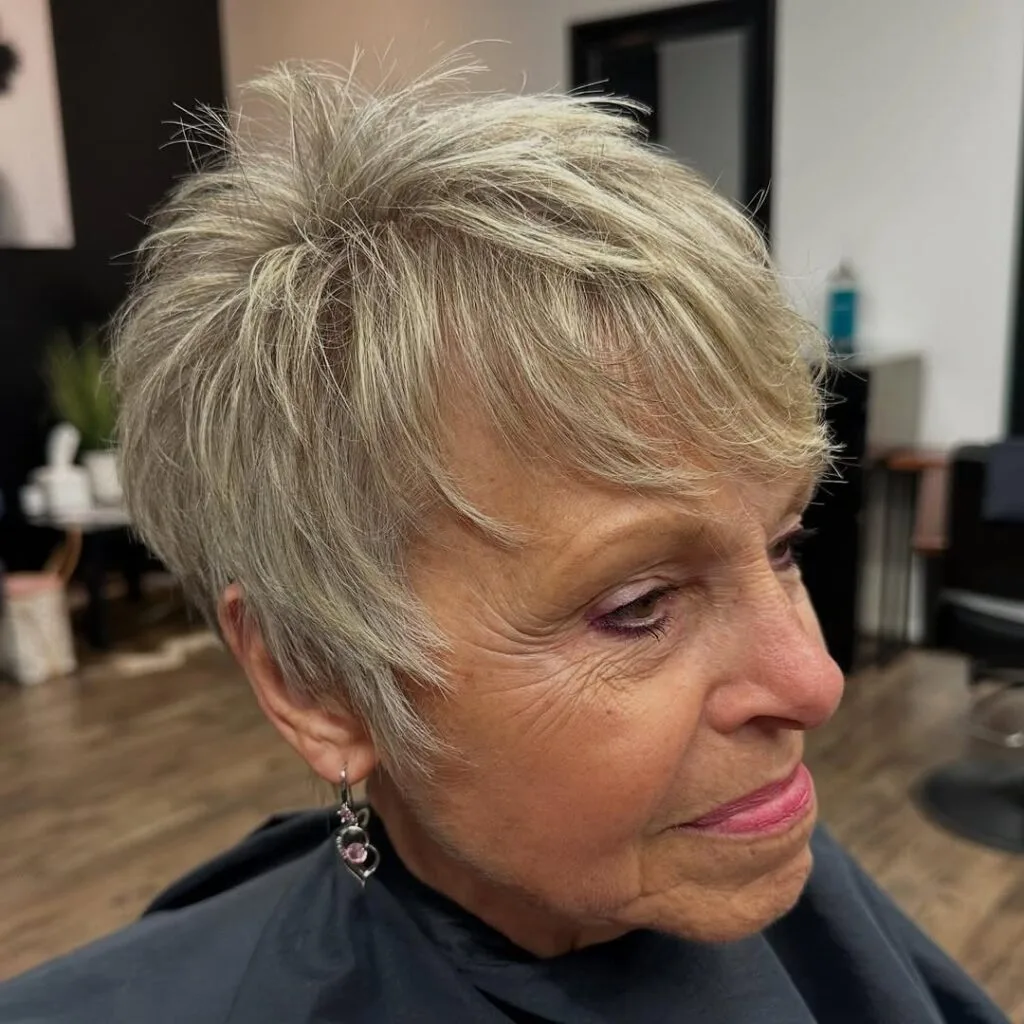 Textured Light Platinum Pixie Cut with Feathered Layers