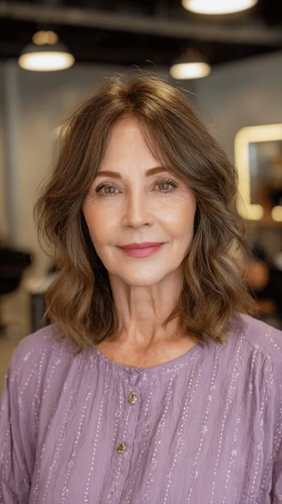 Textured Lob with Soft Curtain Bangs