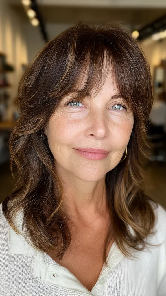 Textured Long Layers with Soft Bangs