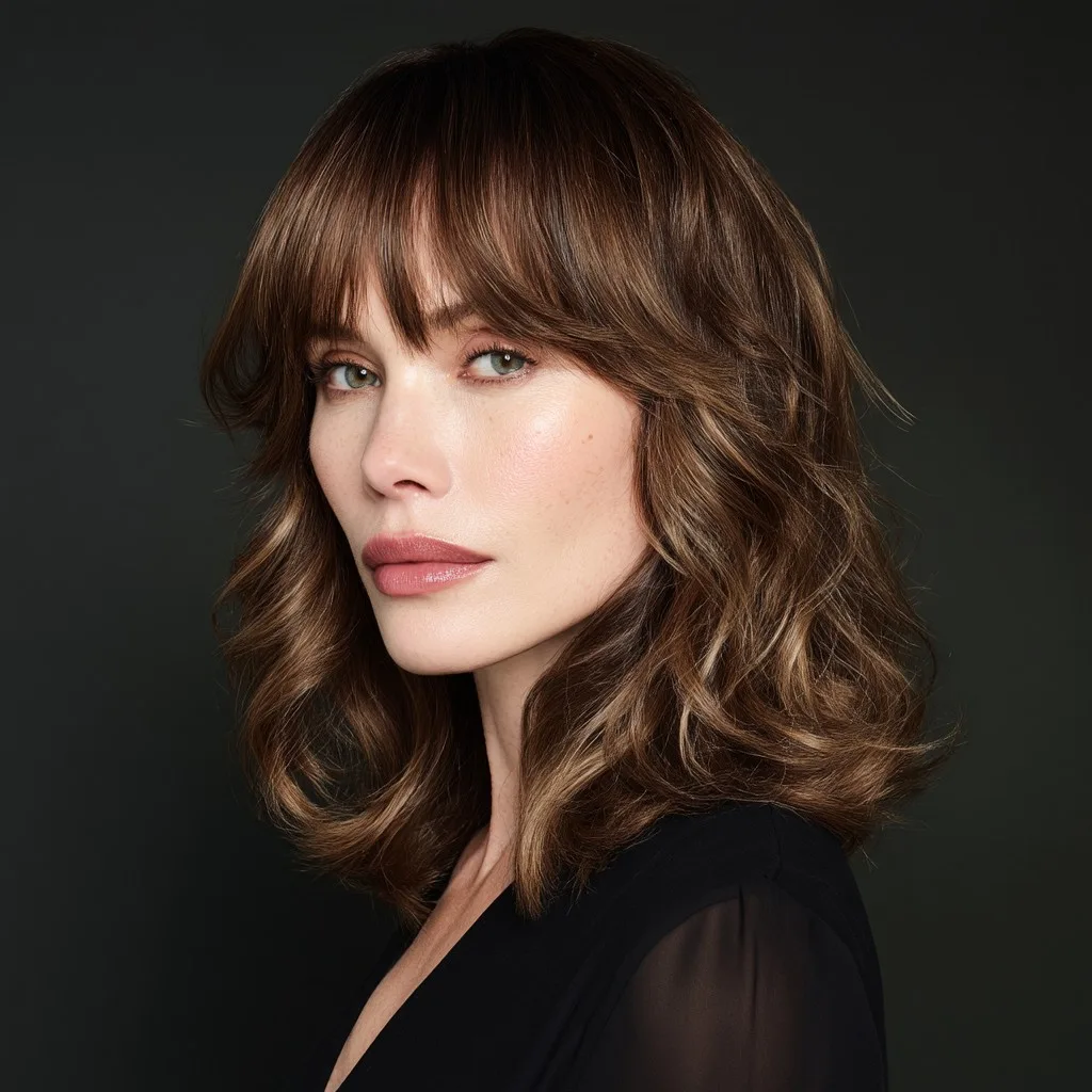 Textured Medium Length Cut with Soft Bangs and Subtle Highlights