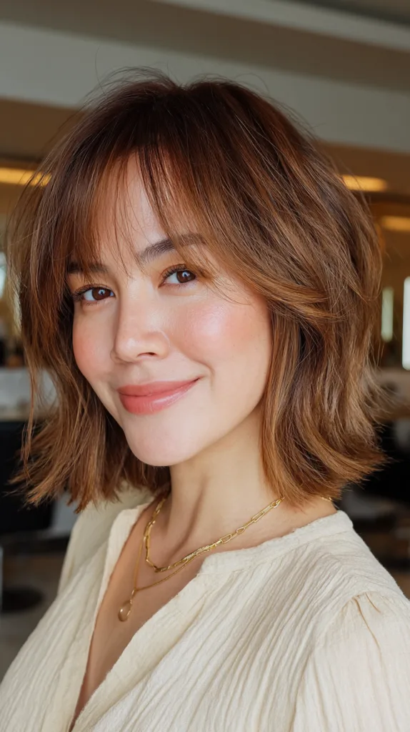 Textured Medium-Length Shag with Soft Fringe