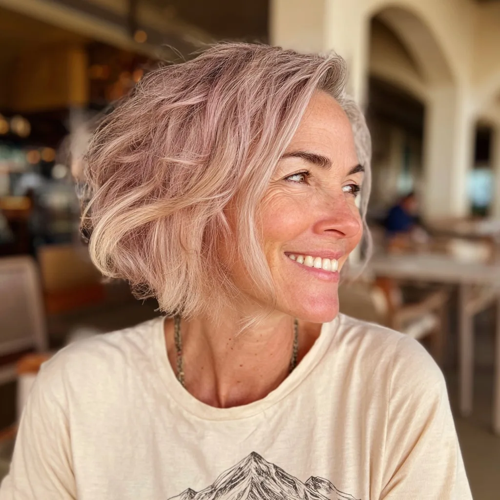Textured Pink Bob with Soft Waves
