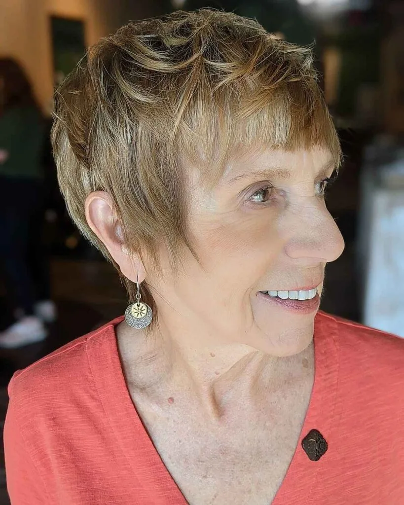textured pixie cut with edgy bangs