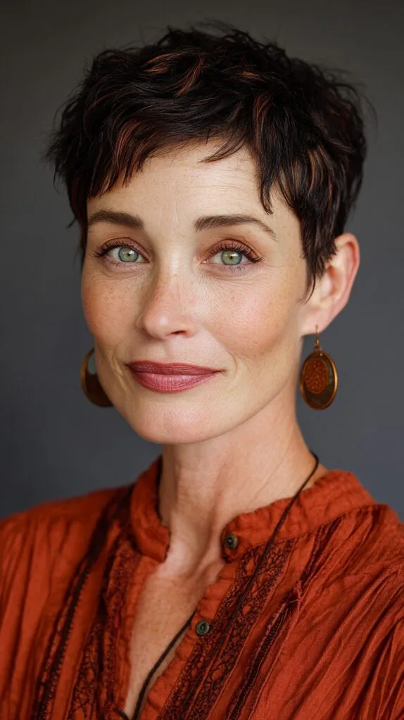 Textured Pixie Cut with Subtle Copper Highlights