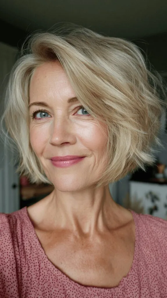 Textured Short Blonde Bob with Soft Waves
