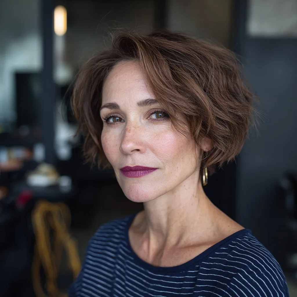 Textured Short Brown Bob with Soft Movement