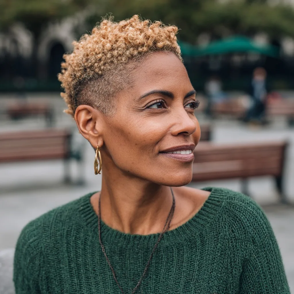 Textured Short Curly Cut with Fade for Mature Women