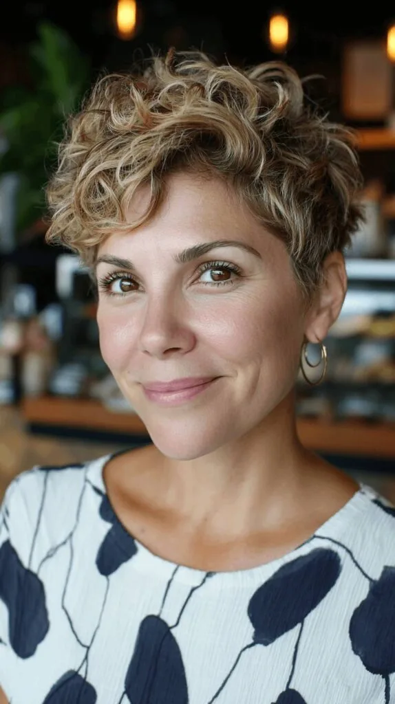 Textured Short Curly Cut with Soft Highlights