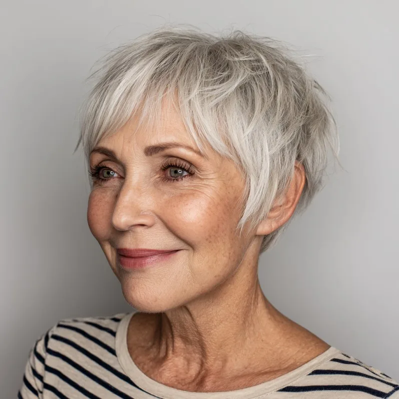 Textured Short Layered Pixie with Soft Fringe