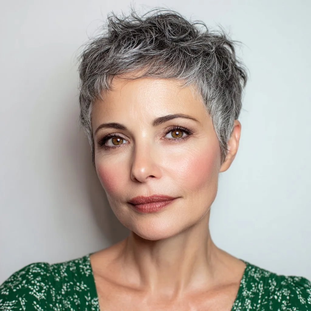 Textured Short Pixie Cut with Silver Highlights