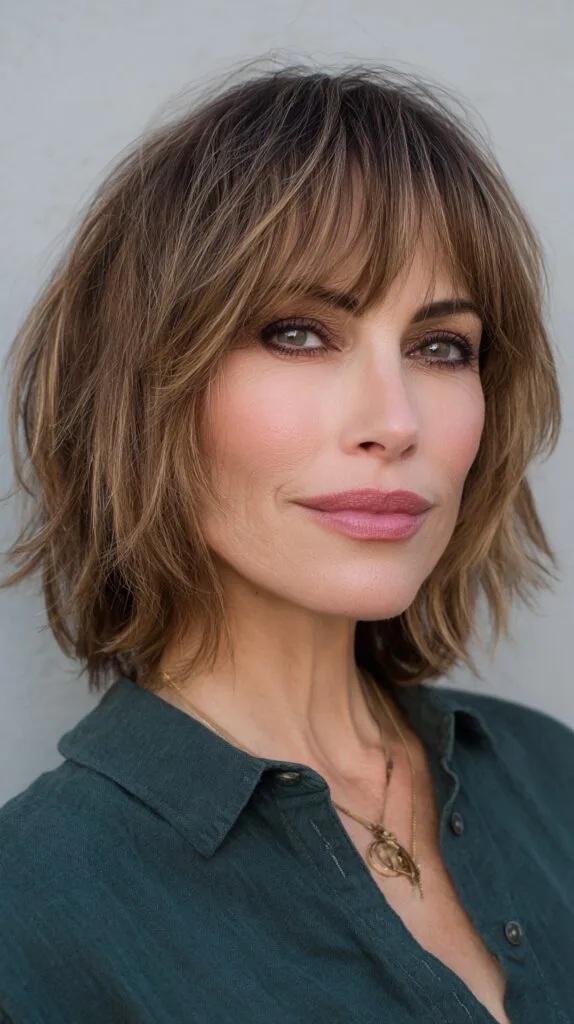 Textured Shoulder-Length Lob with Soft Bangs