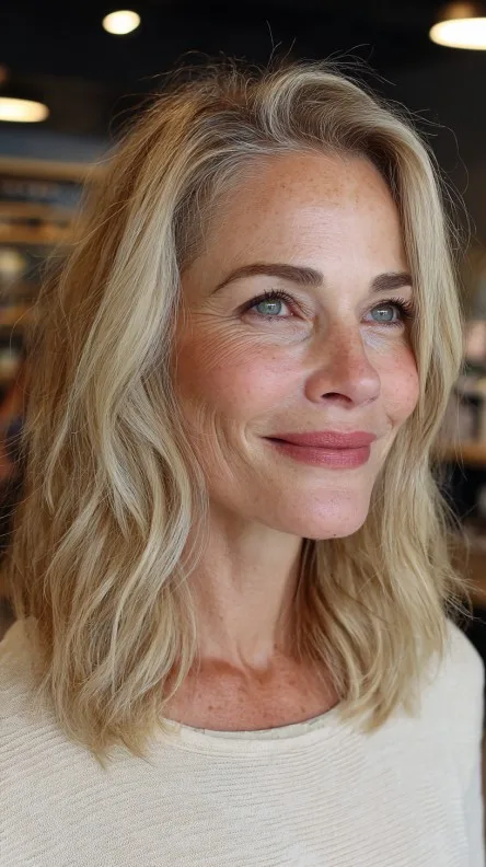 Textured Shoulder-Length Waves with Face-Framing Layers