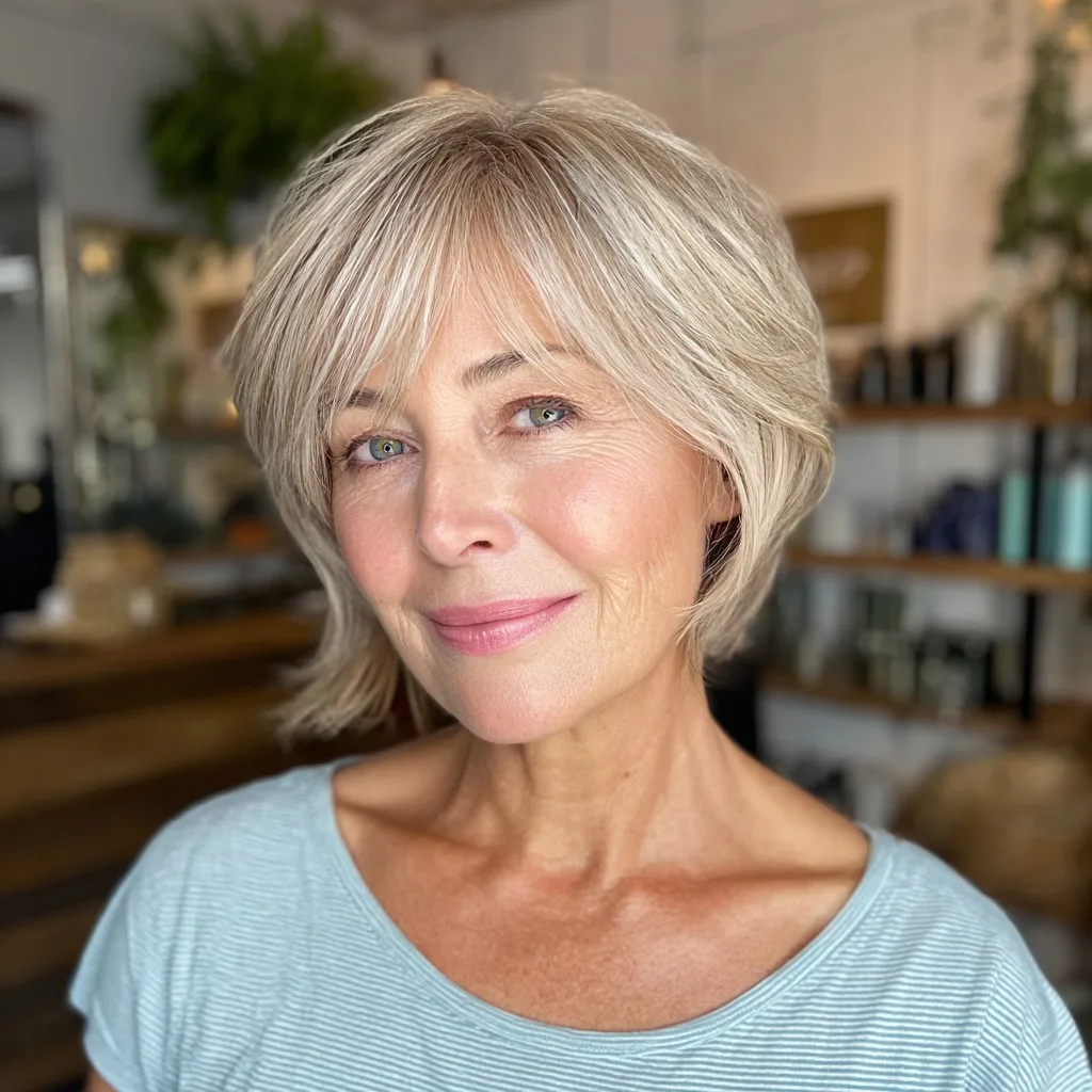 Textured Silver Blonde Shag with Feathered Layers